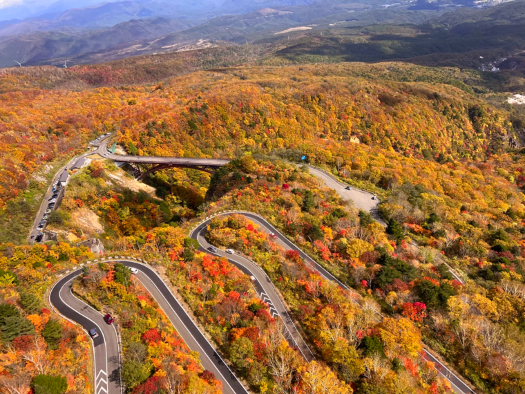 福島の紅葉の名所・磐梯吾妻スカイラインを空から眺める！ ヘリコプター遊覧飛行ツアー